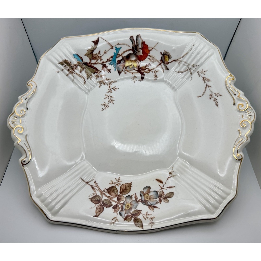 Antique 1887 Ridgways Buckingham Square Serving Bowl Royal Semi Porcelain Gilded